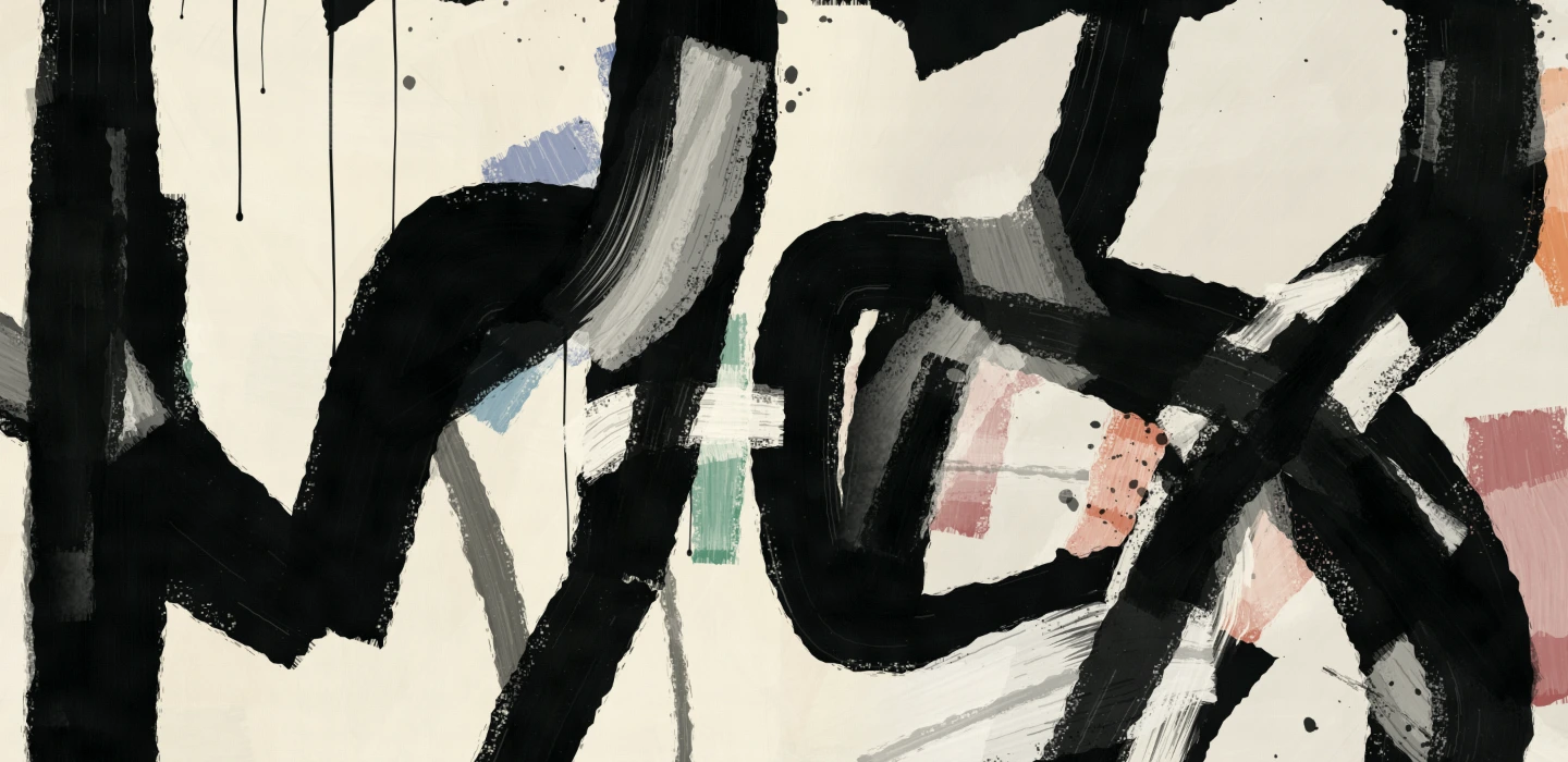 Two connected study paintings: black gestures, white revisions, and traces of color continuing across their shared edge.