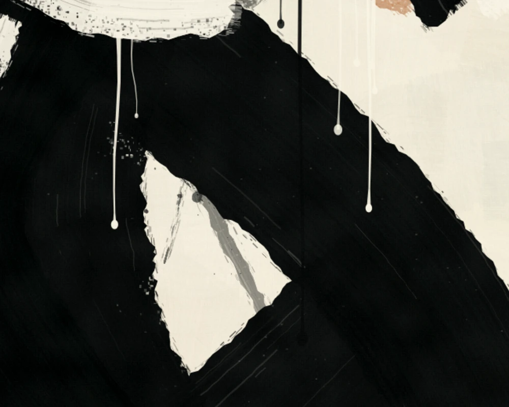 Textured black paint, a white revision, and remnants of buried color, enlarged.